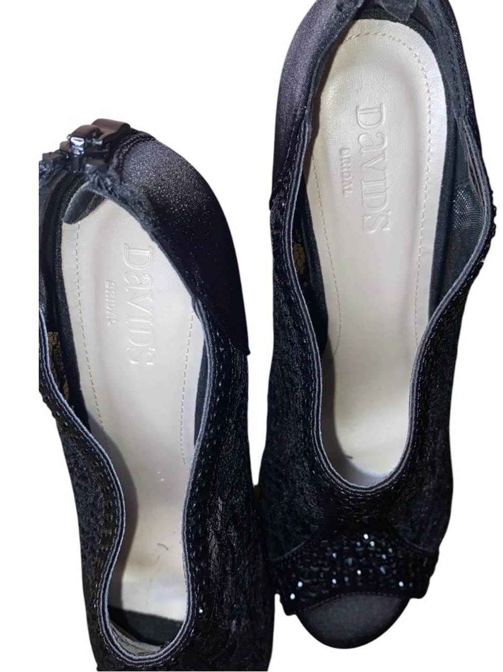 DAVID’S BRIDAL AYAEL9 Michelangelo Dress Heels Black Lace Rhinestones SZ 8-1/2 - Picture 9 of 10
